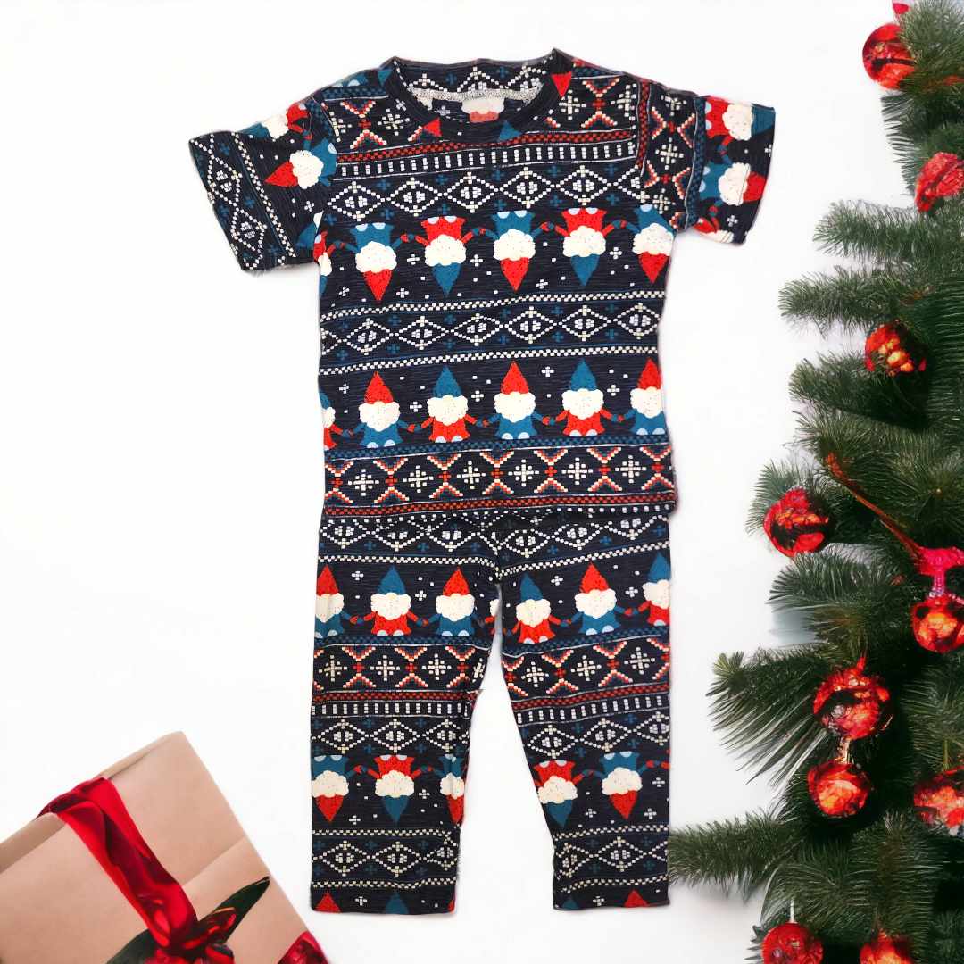 (CHRISTMAS) Santa Elves Blue Red Hat Pajama Set Happy Trails Pajamas (CHRISTMAS) Santa Elves Blue Red Hat Pajama Set Happy Trails Pajamas