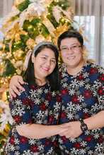 Load image into Gallery viewer, (CHRISTMAS) Black with Red, White and Blue Snowflakes Pajamas Set