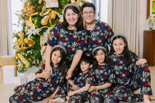 Load image into Gallery viewer, (CHRISTMAS) Black with Red, White and Blue Snowflakes Pajamas Set