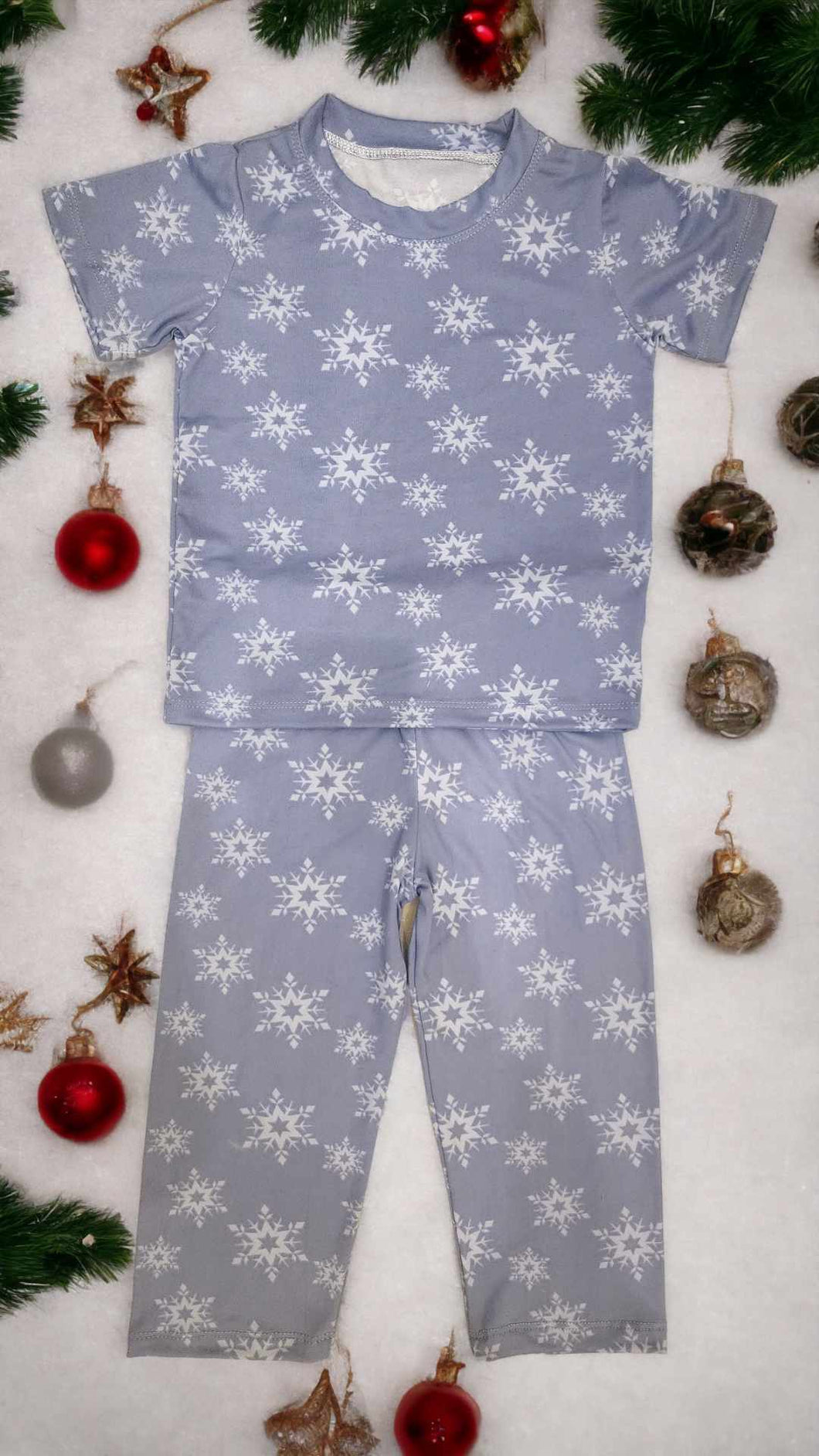 (Christmas) Grey with White Snowflakes