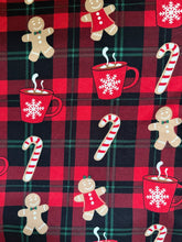 Load image into Gallery viewer, Plaid Candy Cane, Ginger Bread Man Red and Black Pajamas Set
