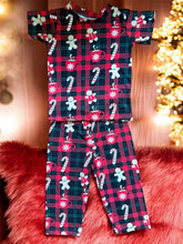 Load image into Gallery viewer, Plaid Candy Cane, Ginger Bread Man Red and Black Pajamas Set
