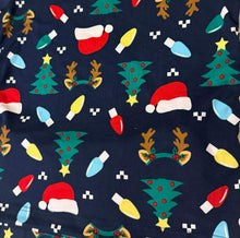 Load image into Gallery viewer, Navy Blue Christmas Lights, Tree and Santa Hat Pajama Set

