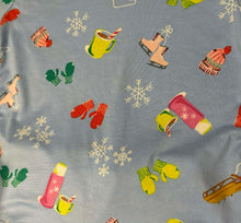 Load image into Gallery viewer, Light Blue Christmas Sled, Hot Chocolate, Beanie and Gloves Pajama Set
