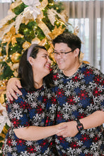 Load image into Gallery viewer, (CHRISTMAS) Black with Red, White and Blue Snowflakes  Pajamas Set
