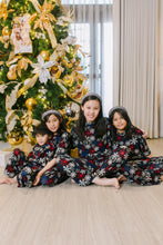 Load image into Gallery viewer, (CHRISTMAS) Black with Red, White and Blue Snowflakes  Pajamas Set
