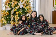 Load image into Gallery viewer, (CHRISTMAS) Black with Red, White and Blue Snowflakes  Pajamas Set
