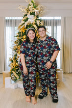 Load image into Gallery viewer, (CHRISTMAS) Black with Red, White and Blue Snowflakes  Pajamas Set
