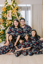 Load image into Gallery viewer, (CHRISTMAS) Black with Red, White and Blue Snowflakes  Pajamas Set
