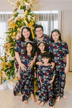 Load image into Gallery viewer, (CHRISTMAS) Black with Red, White and Blue Snowflakes  Pajamas Set
