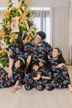 Load image into Gallery viewer, (CHRISTMAS) Black with Red, White and Blue Snowflakes  Pajamas Set
