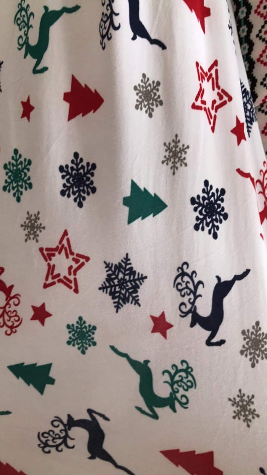 (CHRISTMAS) Red & Green Reindeer, Tree & Star Pajama Set